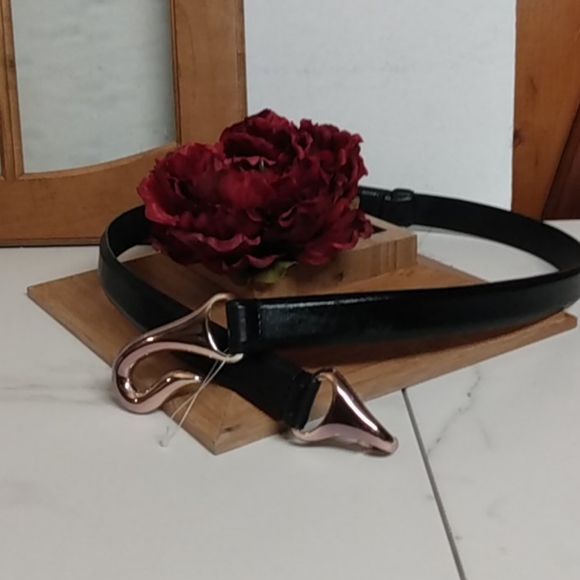 Chico's Accessories - Chico's Rose Gold Hook Buckle Leather Belt